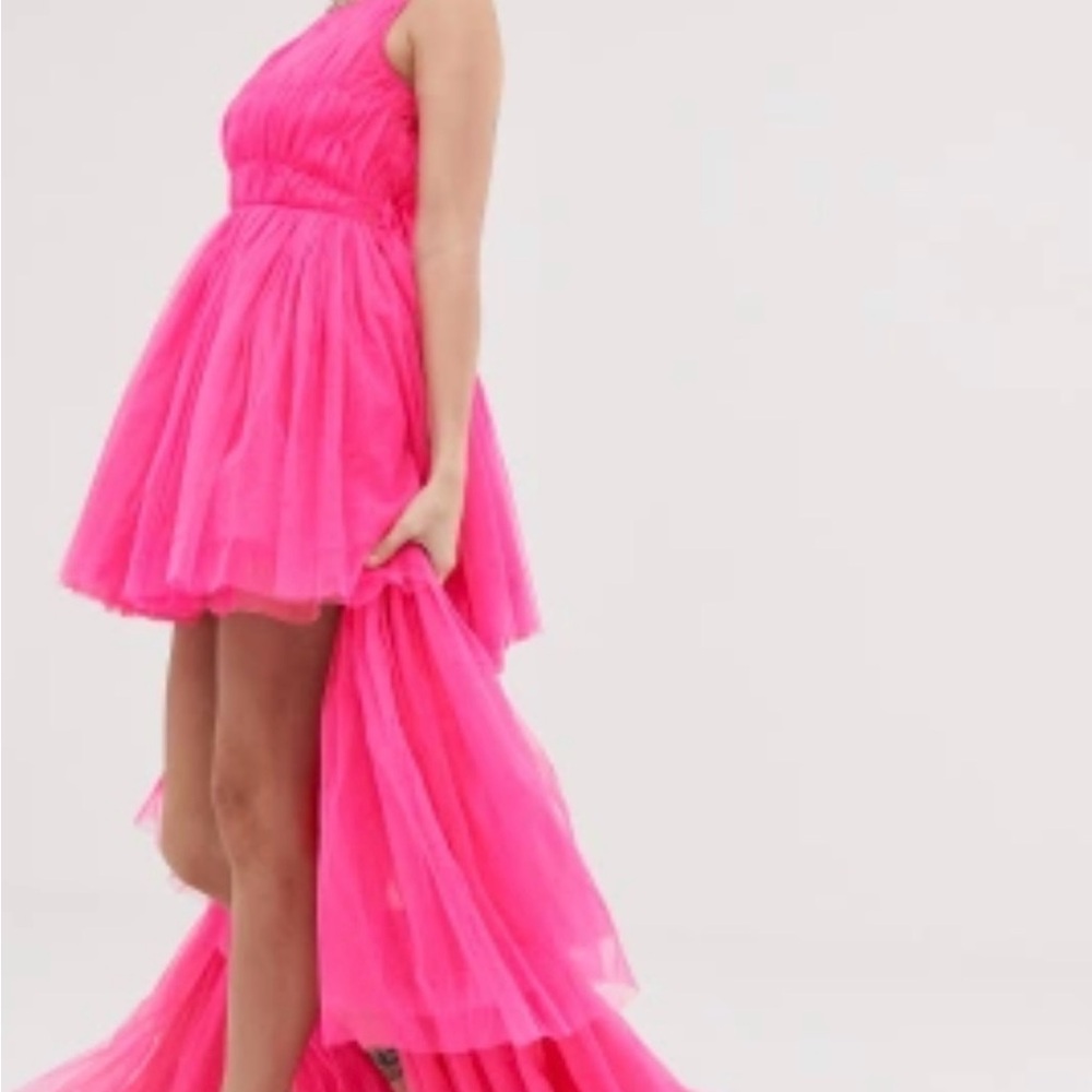 ASOS Lace & Beads tulle layered maxi dress in neon pink